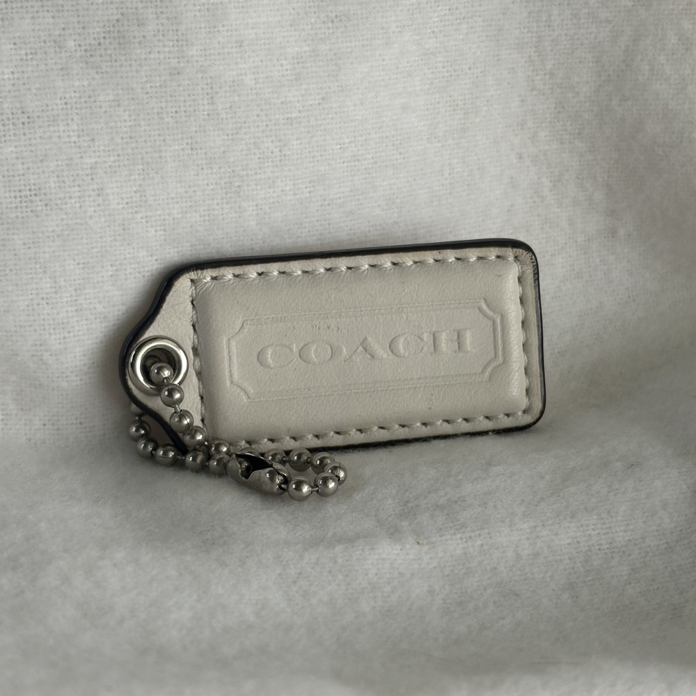 COACH 2.25" Hang Tag Fob Bag Charm Ivory White Leather, Silver Ball Chain